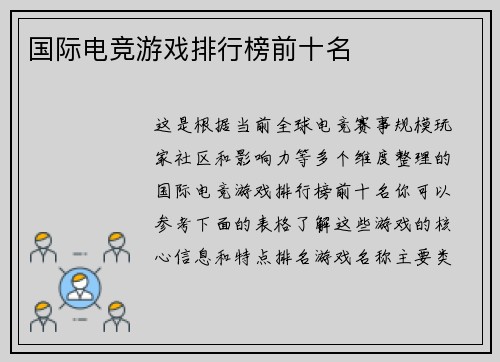 国际电竞游戏排行榜前十名